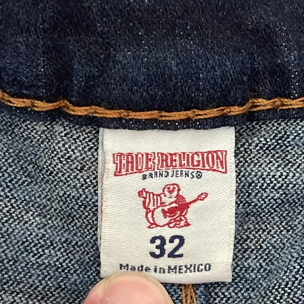 True Religion Ferd  Moto Skinny Jeans Red Orange Big T Dark Wash Size 32